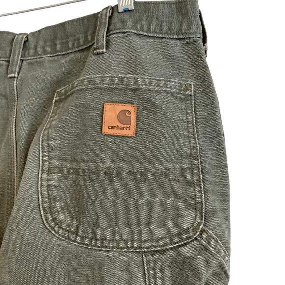 Mens Carhartt Drab Military Green Loose Original Fit Work Denim Jeans Size 36x32 - Picture 14 of 16